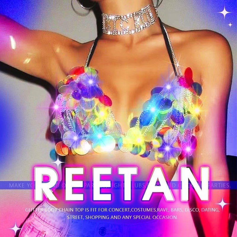 REETAN Light Up Bra Top Sequin Rave Led Body Accessories for Women - Image 4